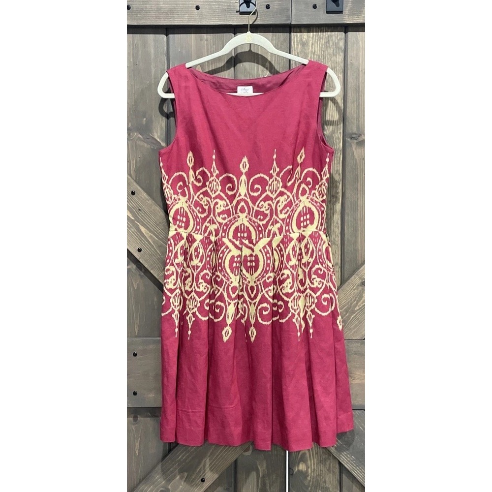 Suzi Chin for Maggie Boutique Dress Linen‎ Sleeveless Burgundy Women's Size 10